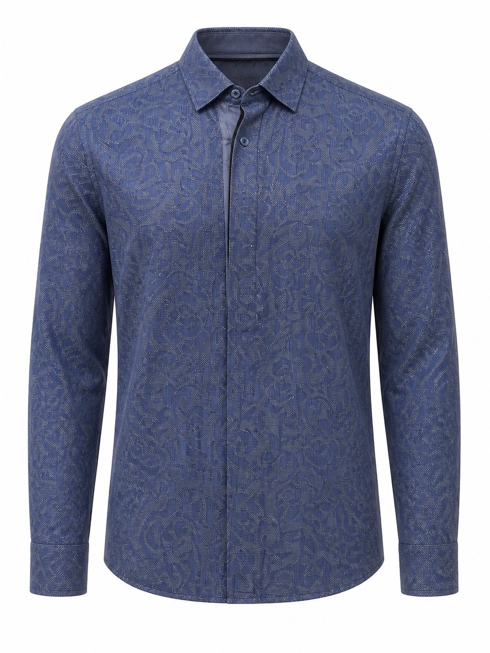 Smash Men's Navy Patterned Long-Sleeve Button-Up Shirt